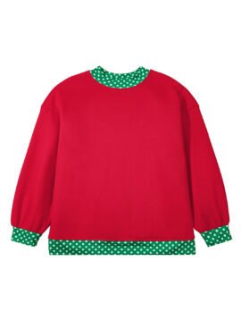 Racing Red Polka Dot Patchwork Round Neck Plus Size Sweatshirt - Image 12
