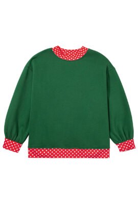 Racing Red Polka Dot Patchwork Round Neck Plus Size Sweatshirt - Image 47