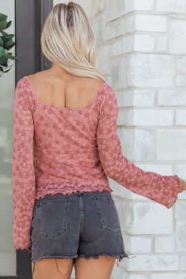 Peach Blossom Drawstring Knot Detail Floral Lace Blouse - Image 2