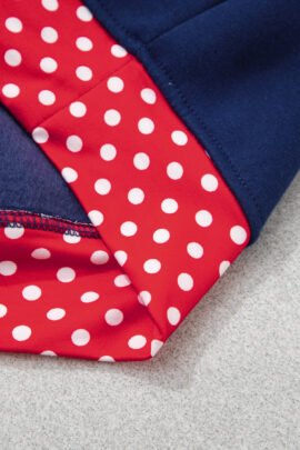 Racing Red Polka Dot Patchwork Round Neck Plus Size Sweatshirt - Image 20