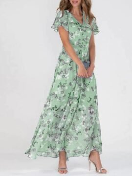 Flowers Print Short Sleeve Dress Summer Fashion Ruffle Beach Dresses Women's Clothing - Image 9