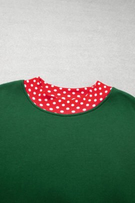 Racing Red Polka Dot Patchwork Round Neck Plus Size Sweatshirt - Image 41
