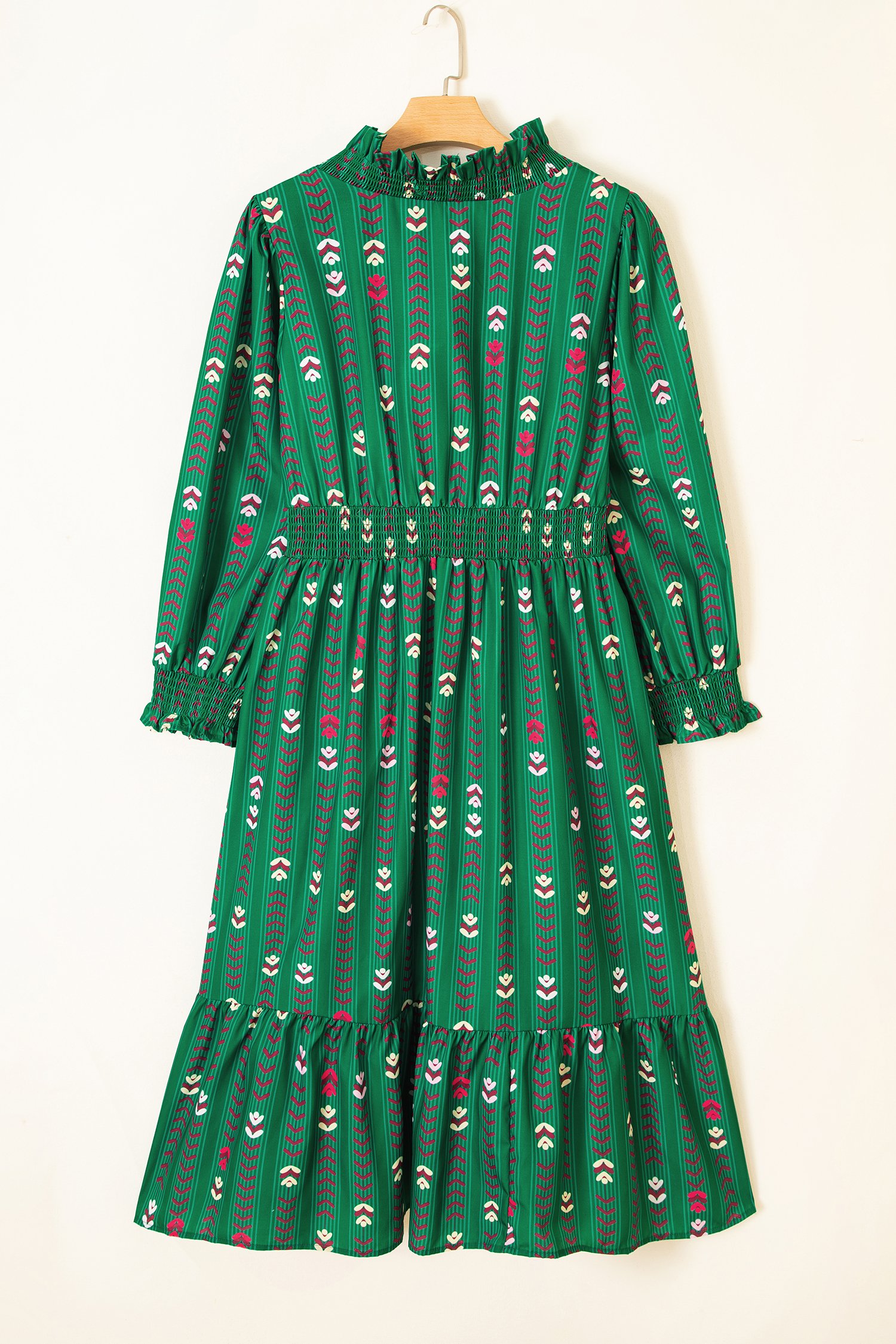 Green Floral Print V Neck Long Sleeve Shift Plus Size Dress Green Floral Print V Neck Long Sleeve Shift Plus Size Dress - Image 3