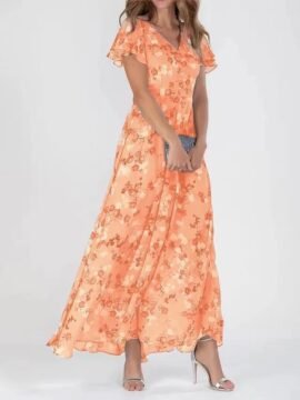 Flowers Print Short Sleeve Dress Summer Fashion Ruffle Beach Dresses Women's Clothing - Image 7