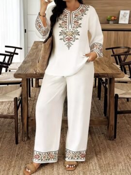 Long Sleeve Top and Pants Set Plus Size