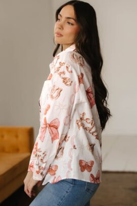 White Rodeo Cowgirl Print Western Button up Shirt - Image 3