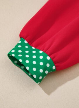 Racing Red Polka Dot Patchwork Round Neck Plus Size Sweatshirt - Image 8