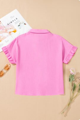 Bonbon Mineral Wash Textured Ruffle Trim Short Sleeve Shirt Bonbon Mineral Wash Textured Ruffle Trim Short Sleeve Shirt - Image 5