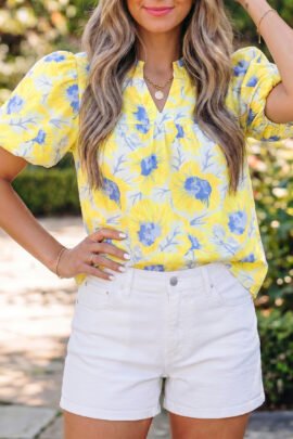 Pink Short Bubble Sleeve Summer Floral Blouse Pink Short Bubble Sleeve Summer Floral Blouse - Image 4