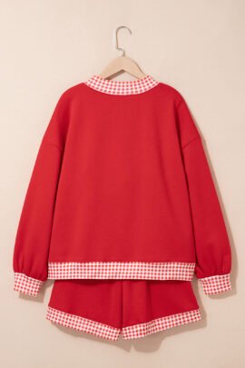 Dark Blue Polka Dot Trim Baggy Pullover 2pcs Short Set - Image 20
