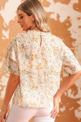 Multicolor Floral Print Wide Ruffle Sleeves Blouse Multicolor Floral Print Wide Ruffle Sleeves Blouse - Image 5