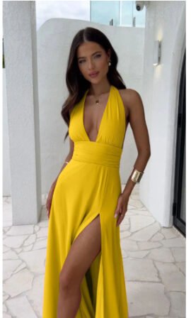 Sexy Halterneck V-neck Slit Dress Summer Backless Strappy Skirt Fashion Temperament Clothing Women Sexy Halterneck V-neck Slit Dress Summer Backless Strappy Skirt Fashion Temperament Clothing Women - Image 6