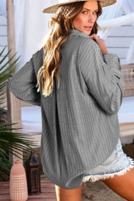 Black Stripe Button Up Oversized Casual Shirt Black Stripe Button Up Oversized Casual Shirt - Image 4