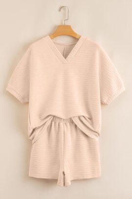 Orange Textured V Neck T Shirt and Shorts Set Orange Textured V Neck T Shirt and Shorts Set - Image 9