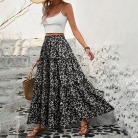 High Waisted Floral Tiered Maxi Skirt Boho A Line Flowy Long Skirt High Waisted Floral Tiered Maxi Skirt Boho A Line Flowy Long Skirt - Image 2