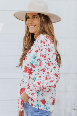 Fiery Red Cakewalk Floral Smocked Blouse Fiery Red Cakewalk Floral Smocked Blouse - Image 3
