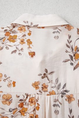 Apricot Floral Printed Silky Button Up Long Sleeve Shirt Apricot Floral Printed Silky Button Up Long Sleeve Shirt - Image 7