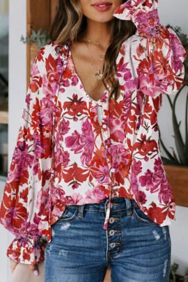 Fiery Red Cakewalk Floral Smocked Blouse Fiery Red Cakewalk Floral Smocked Blouse - Image 11