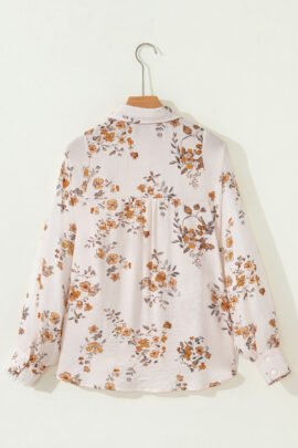 Apricot Floral Printed Silky Button Up Long Sleeve Shirt Apricot Floral Printed Silky Button Up Long Sleeve Shirt - Image 5