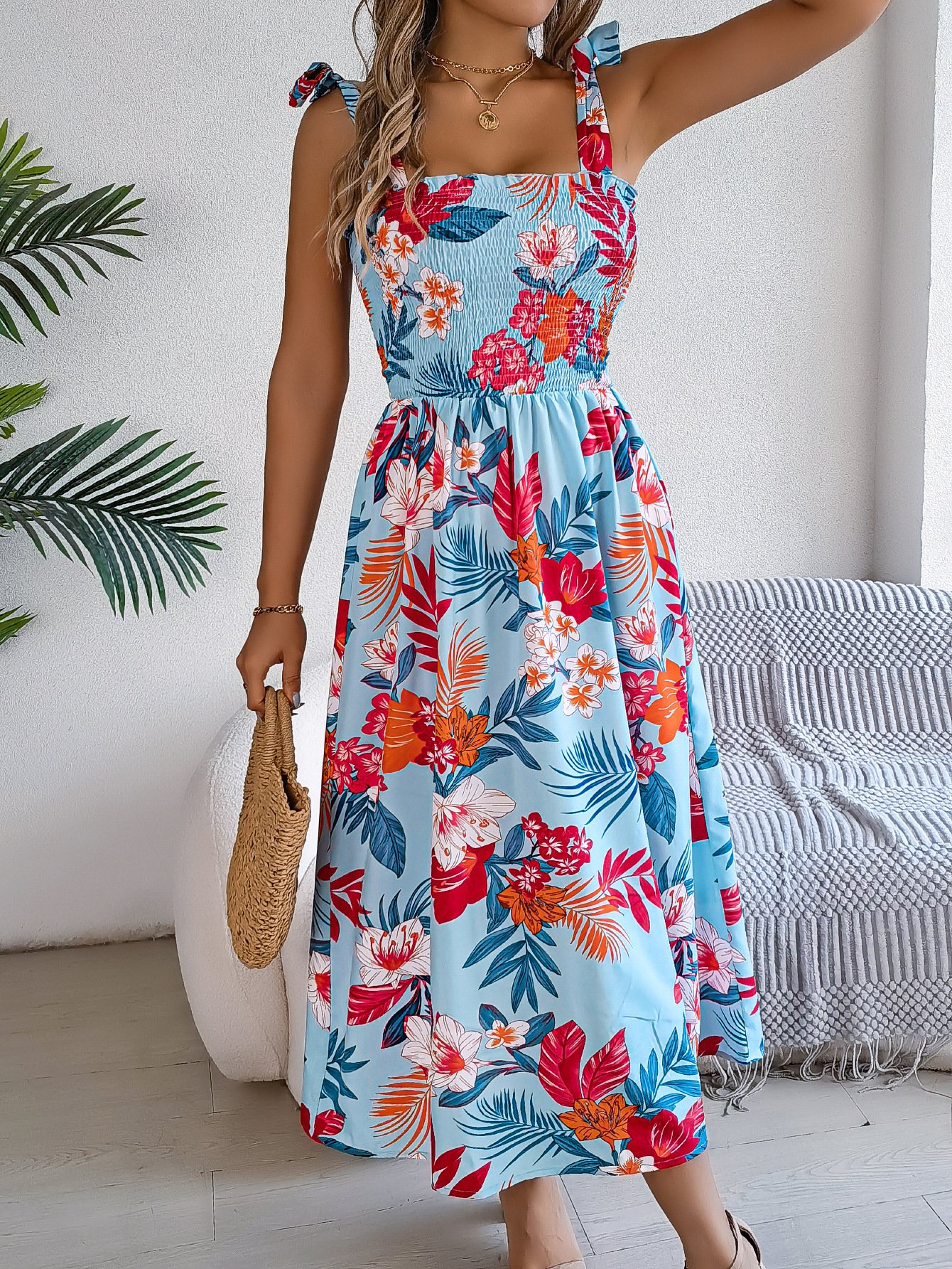 Flowers Print Suspender Corset Dress Ins Fashion Holiday Beach Long Dresses Summer Clothing For Women Flowers Print Suspender Corset Dress Ins Fashion Holiday Beach Long Dresses Summer Clothing For Women - Image 8