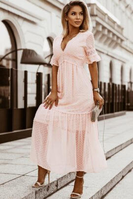Blush Swiss-Dot Lace Tiered Maxi Dress