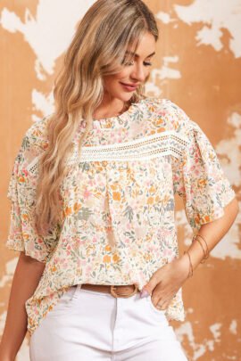 Multicolor Floral Print Wide Ruffle Sleeves Blouse Multicolor Floral Print Wide Ruffle Sleeves Blouse - Image 4