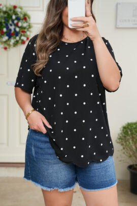 Black Plus Size Dotted Casual T Shirt Black Plus Size Dotted Casual T Shirt - Image 7