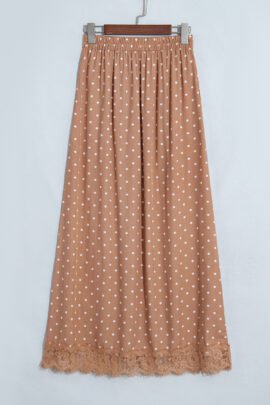 Brown Polka Dot Lace Hem Elegant Long Shift Skirt - Image 16