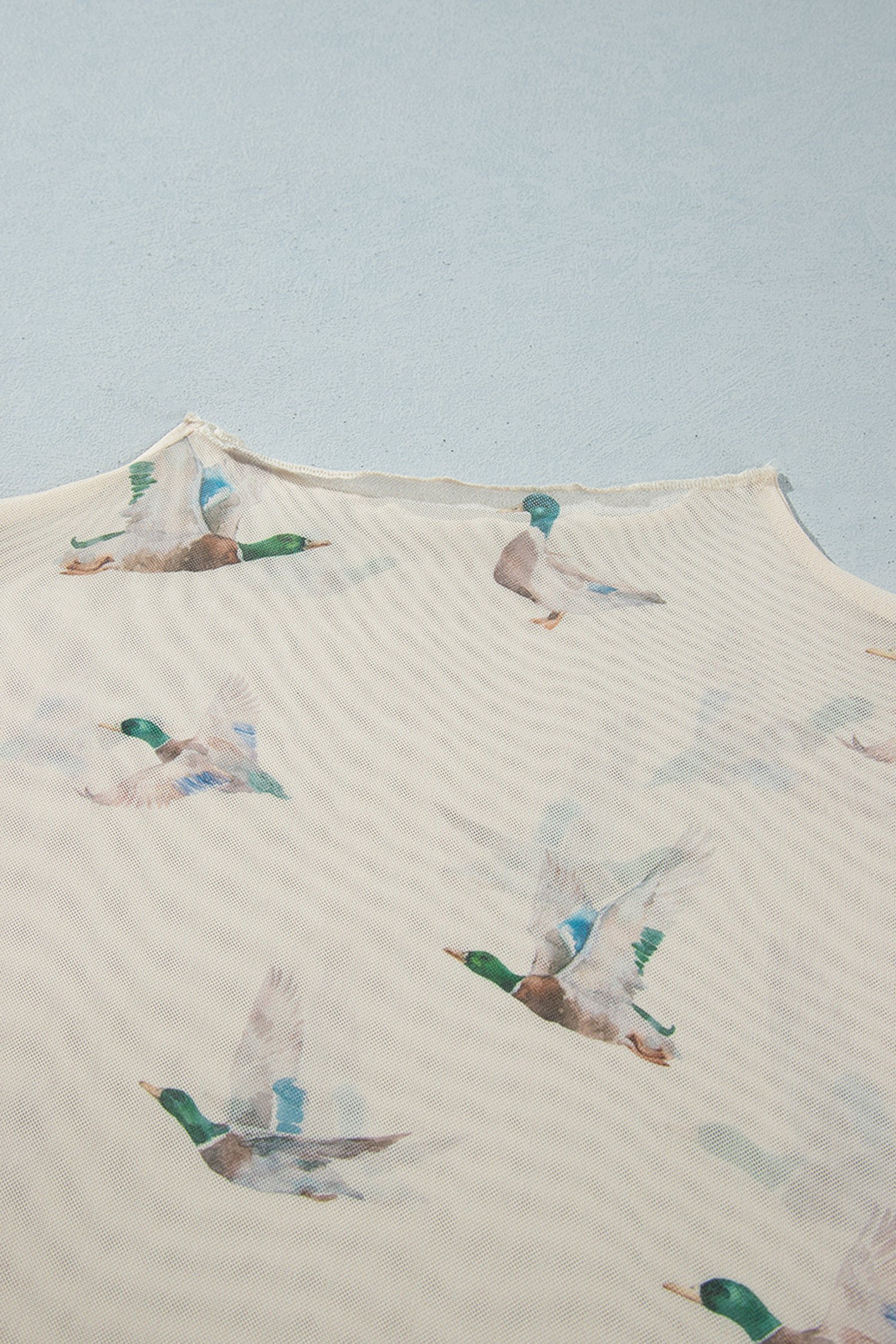 Beige Mesh Duck Print Tunic Long Sleeve Plus Size Blouse Beige Mesh Duck Print Tunic Long Sleeve Plus Size Blouse - Image 8