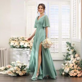 Split Mixed Satin Banquet Evening Long Dress - Image 2