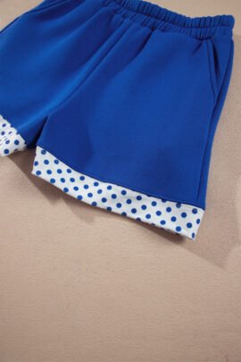 Dark Blue Polka Dot Trim Baggy Pullover 2pcs Short Set - Image 9