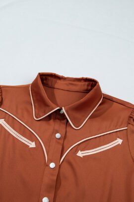 Cinnamon Silky Long Sleeve Button Front Western Fashion Shirt Cinnamon Silky Long Sleeve Button Front Western Fashion Shirt - Image 10