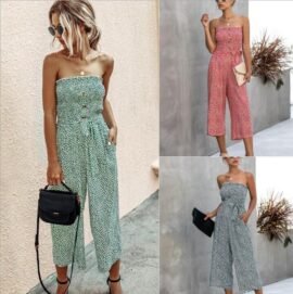Strapless Floral Smocked Jumpsuit | Casual Wide Leg Cotton Jumpsuit