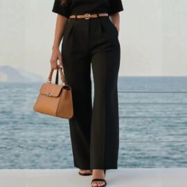 Belted High Waist Wide Leg Office Pants Belted High Waist Wide Leg Office Pants - Image 2