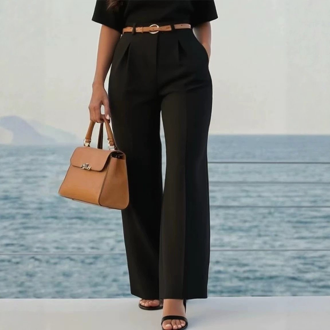 Belted High Waist Wide Leg Office Pants Belted High Waist Wide Leg Office Pants - Image 2