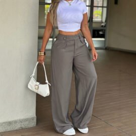 Tailored High Waist Wide Leg Trousers - Image 2