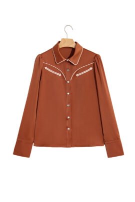 Cinnamon Silky Long Sleeve Button Front Western Fashion Shirt Cinnamon Silky Long Sleeve Button Front Western Fashion Shirt - Image 13