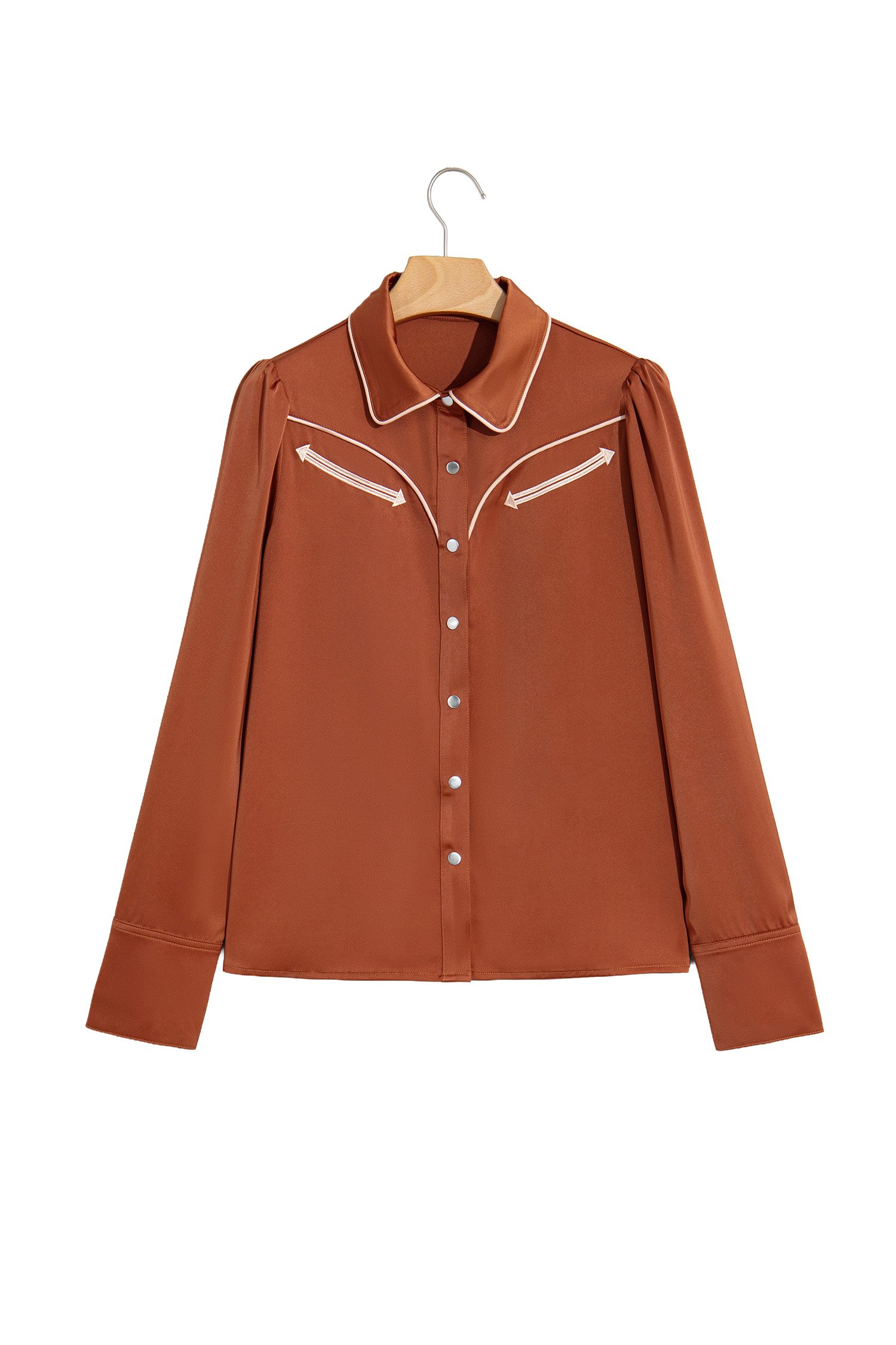 Cinnamon Silky Long Sleeve Button Front Western Fashion Shirt Cinnamon Silky Long Sleeve Button Front Western Fashion Shirt - Image 13