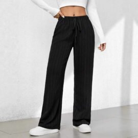 Textured High Waist Wide Leg Lounge Pants