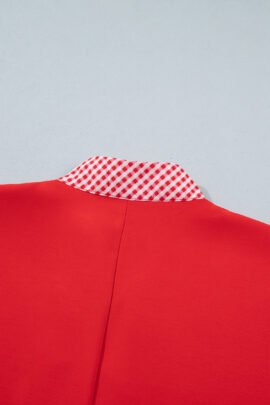 Red V Neck Plaid Collar Short Sleeve Tunic Blouse Red V Neck Plaid Collar Short Sleeve Tunic Blouse - Image 11