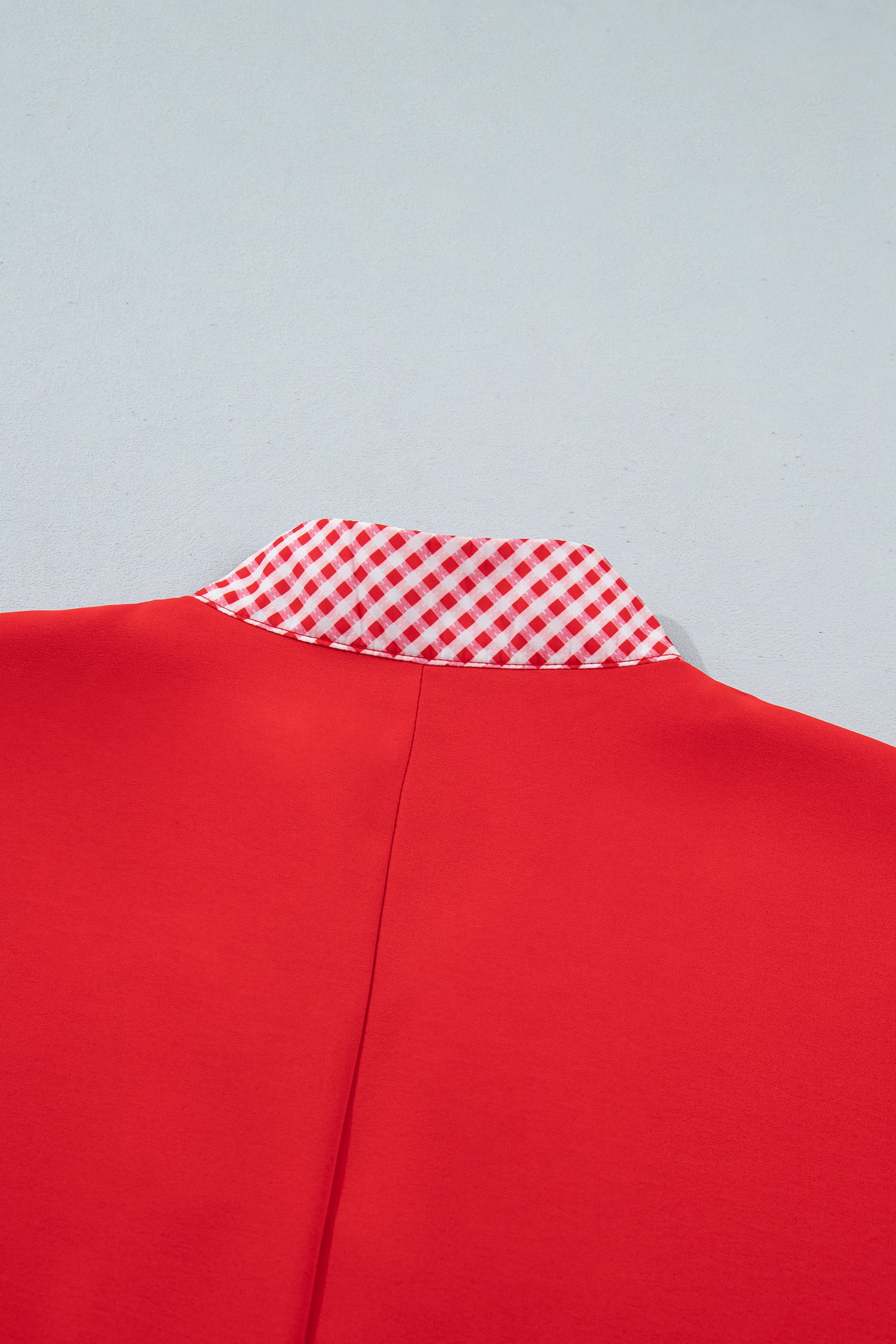 Red V Neck Plaid Collar Short Sleeve Tunic Blouse Red V Neck Plaid Collar Short Sleeve Tunic Blouse - Image 11
