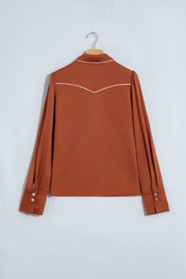 Cinnamon Silky Long Sleeve Button Front Western Fashion Shirt Cinnamon Silky Long Sleeve Button Front Western Fashion Shirt - Image 6
