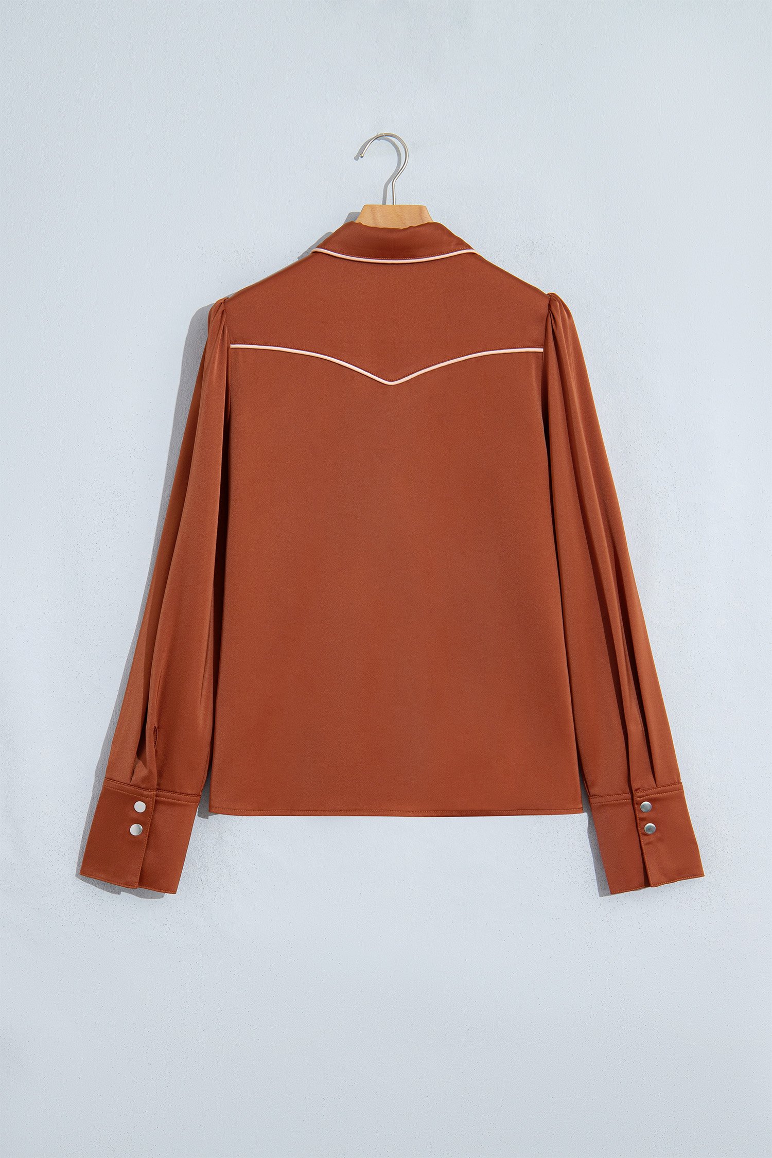 Cinnamon Silky Long Sleeve Button Front Western Fashion Shirt Cinnamon Silky Long Sleeve Button Front Western Fashion Shirt - Image 6