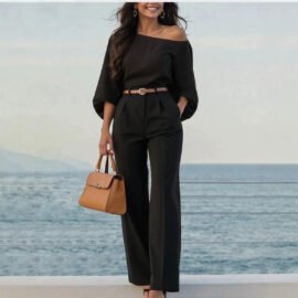 Belted High Waist Wide Leg Office Pants Belted High Waist Wide Leg Office Pants - Image 6