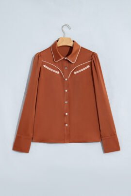 Cinnamon Silky Long Sleeve Button Front Western Fashion Shirt Cinnamon Silky Long Sleeve Button Front Western Fashion Shirt - Image 5