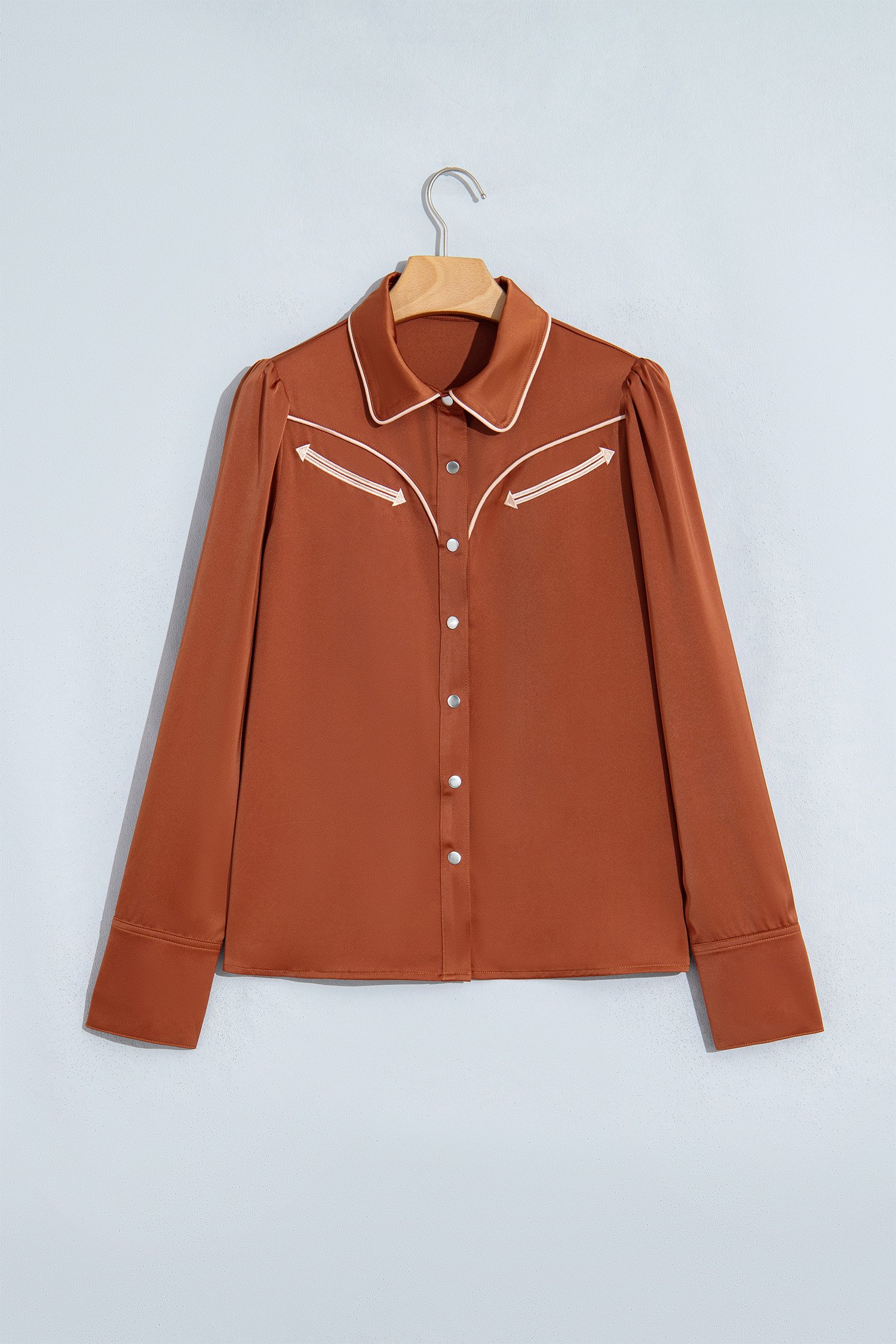 Cinnamon Silky Long Sleeve Button Front Western Fashion Shirt Cinnamon Silky Long Sleeve Button Front Western Fashion Shirt - Image 5