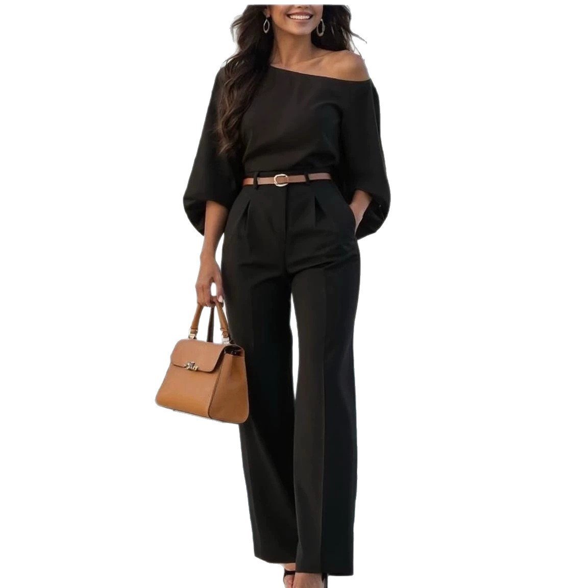 Belted High Waist Wide Leg Office Pants Belted High Waist Wide Leg Office Pants - Image 5