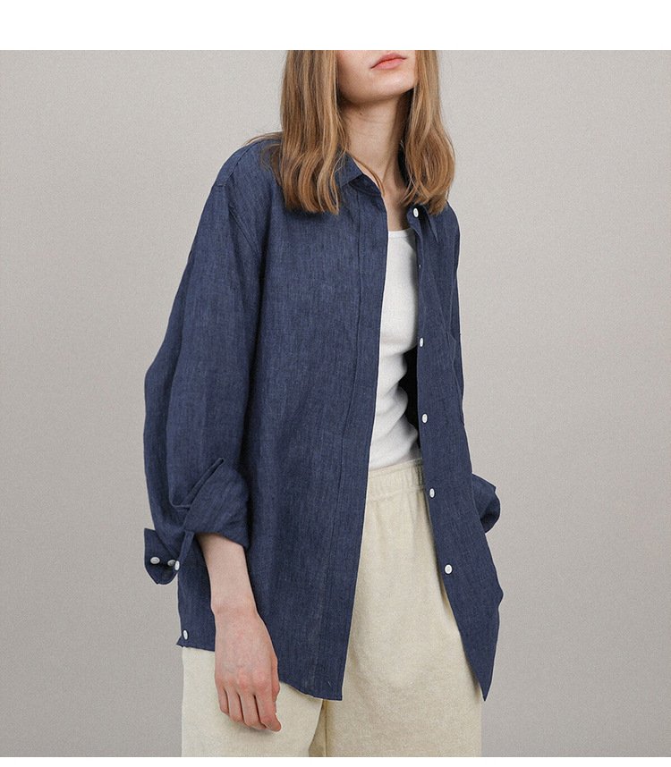 Niche Design Pure Linen Shirt Turn-down Collar Coat Women Niche Design Pure Linen Shirt Turn-down Collar Coat Women - Image 6