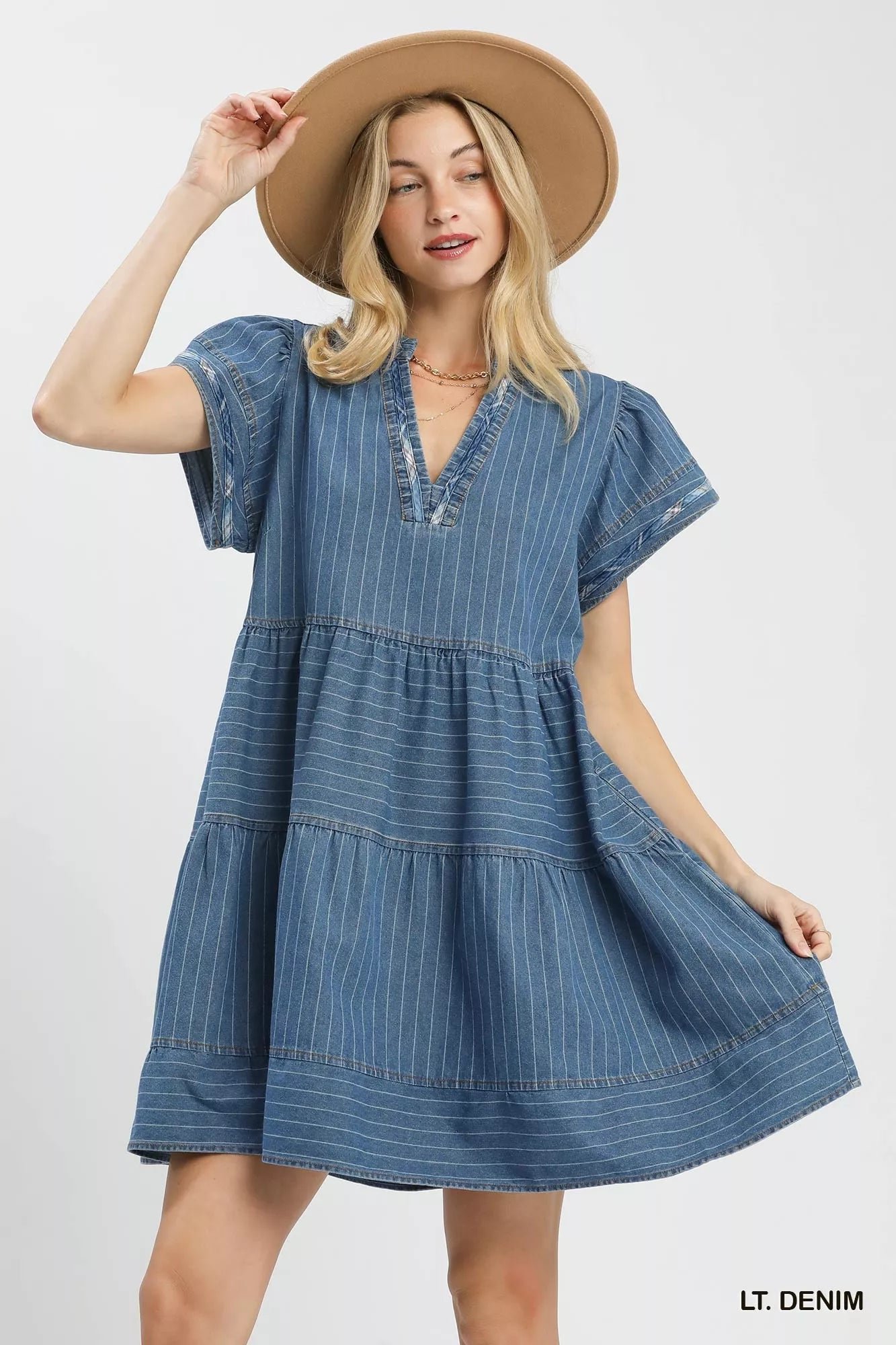 Umgee Chambray Tiered Babydoll Dress 214c1bc9-2ca0-4311-82bb-d86e572d8fde-Max-Origin