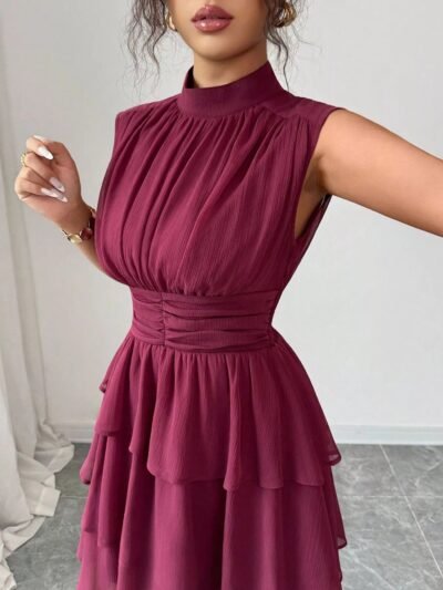 Sleeveless Mock Neck Layered Ruffle Dress 21f8a606-63e0-463b-b9ab-19e06720b5a5-Max-Origin